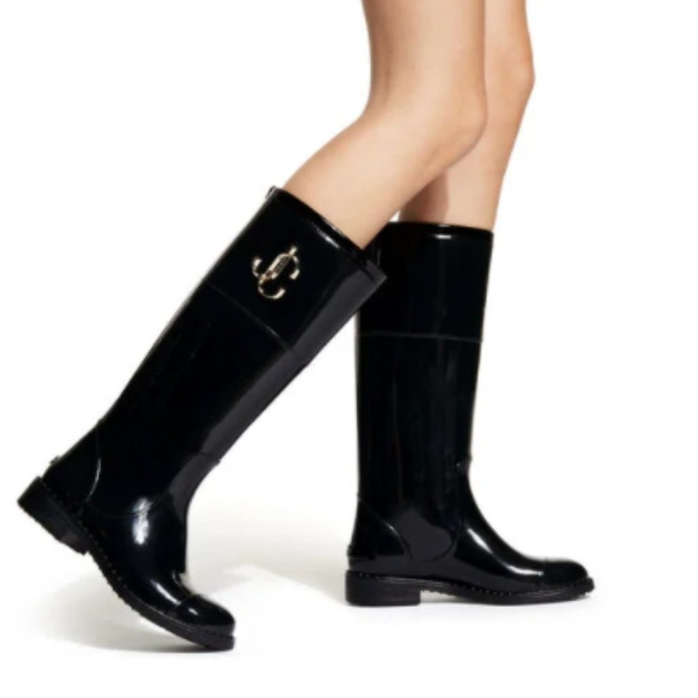 JIMMY CHOO TPU Rubber Edith JC Rain Boots Black - Picture 2 of 8